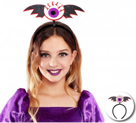 Tiara roxa com olhos sangrentos e asas infantis