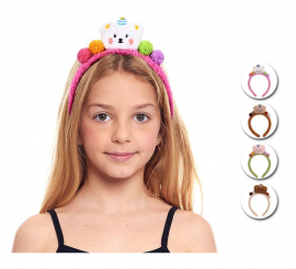 Plush Pompom Bear Headband in Assorted Colors for Kids