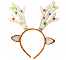 Reindeer Headband with Jingle Bells and Glitter