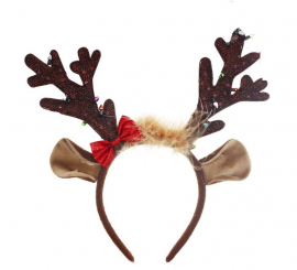 Brown reindeer headband with red bow