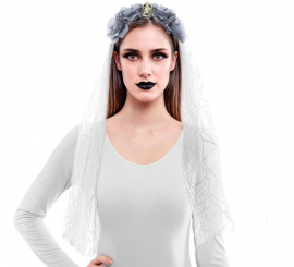 Tiara de flores com véu cinza