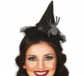 Tiara de chapéu de bruxa com aranha