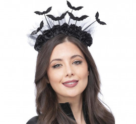 Gothic Headband of Bats and Black Roses