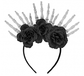 Diadema Manos Esqueleto y Rosas negras