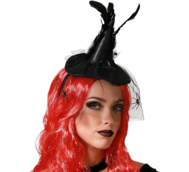 Mini Black Feather Witch Hat Headband