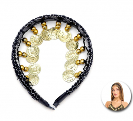 Diadema negra con monedas colgantes