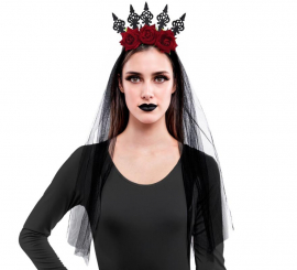Rose Headband with Black Veil