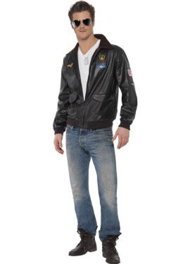 Kostüm - Fliegerjacke schwarz Ledereffekt Mann