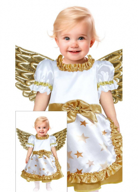 Gold Angel Costume in White Dress for Baby