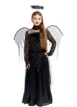 Black Angel Costume with Wings for Girls