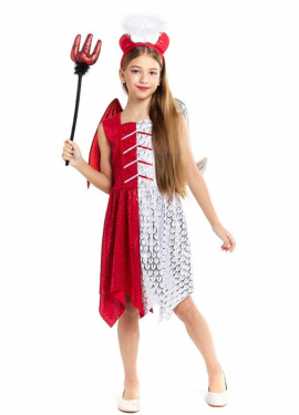 Angel and Demon Costume with Wings and Horns for Girls