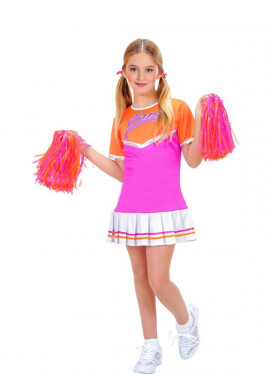 Déguisement de pom-pom girl orange et rose avec franges fille