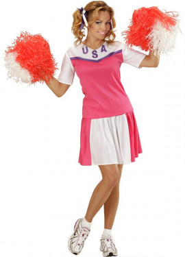 Costume da cheerleader americana rosa e bianco per donna