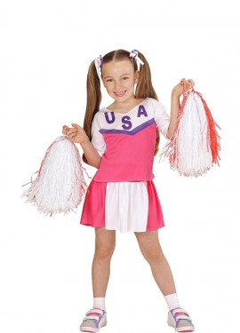 Rosa-weißes USA-Cheerleader-Kostüm für Mädchen