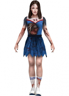 Blue Zombie Cheerleader Costume for Women