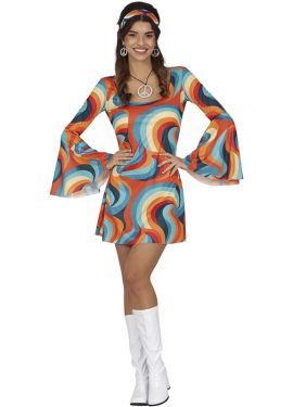 Women's multicoloured curvy 70s costume