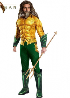 Luxuriöses, muskulöses Aquaman-Kostüm in Gold und Grün für Herren