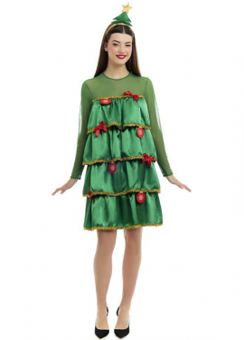 Women's Ruffled Christmas Tree Costume with Headband