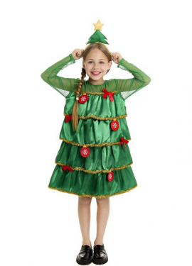 Girls Christmas Tree Ruffled Costume with Headband