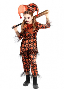 Orange Malevolent Harlequin Costume for Girls