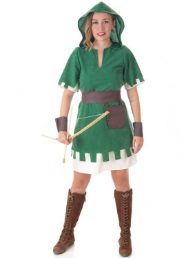 Costume da arciere verde con cappuccio per donna