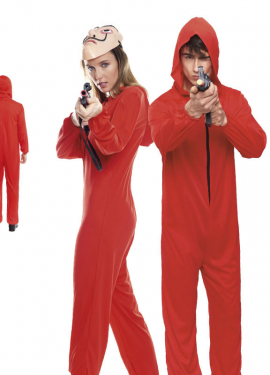 Red Robber Costume with Hood for Adults