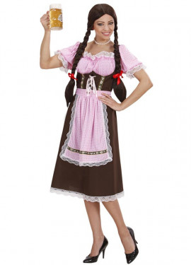 Pink and brown checkered Bavarian costume for women