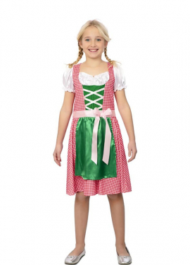 Bavarian costume in pink and green dress for girls