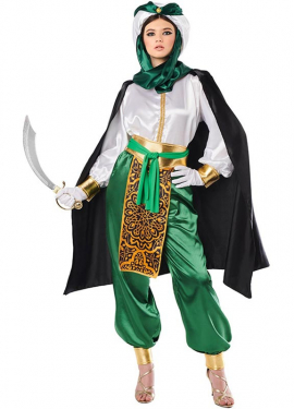 Elegant green and white Bedouin costume for women