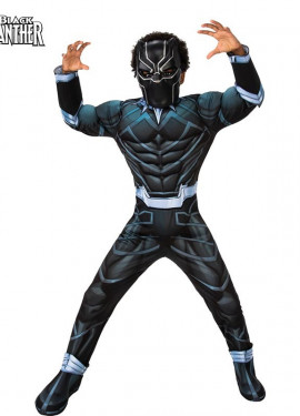 Boys Deluxe Muscle Black Panther Costume with Mask