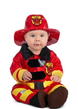 Rotes und gelbes Feuerwehrmannkostüm mit Helm für Babys