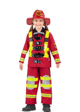 Red and yellow firefighter costume with helmet for children