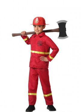 Disfraz de bombero de Halloween para niños | Traje de rescate de incendios  con casco rojo, hacha de plástico y accesorio de Walkie-Talkie