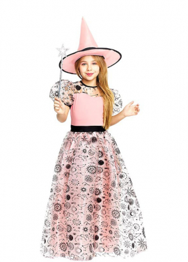 Pink Good Witch Costume with Hat for Girls and Teenagers