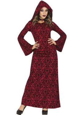 Costume da strega con cappuccio rosso per donna