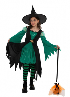 Smaragdgrünes Hexenkostüm für Mädchen