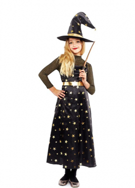 Gold Star Witch Costume with Hat for Girls