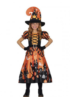 Costume da strega magica arancione per bambina