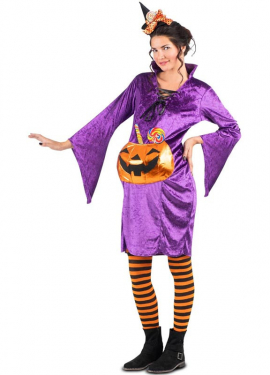 Purple Witch with Pumpkin Costume for Pregnant Woman