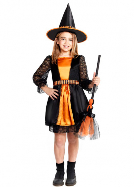 Orange Witch Costume with Lace for Girls