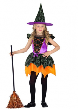 Orange and lilac witch costume for girls