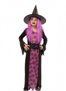 Purple spider web witch costume with hat for girls