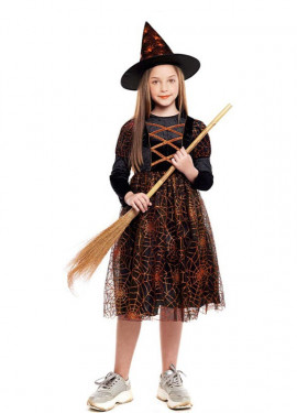 Orange Spider Web Witch Costume for Girl