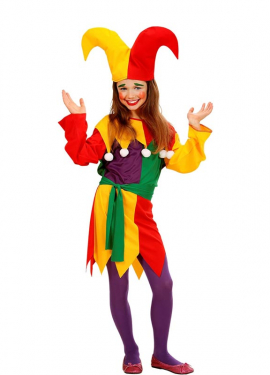 Red and yellow jester costume for children and teenagers