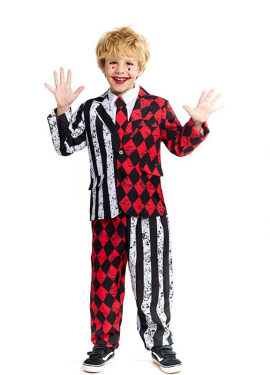 Striped and Diamond-Print Sinister Jester Costume for Boys