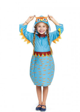 Owl costume in blue dress with hood for girls and teenagers