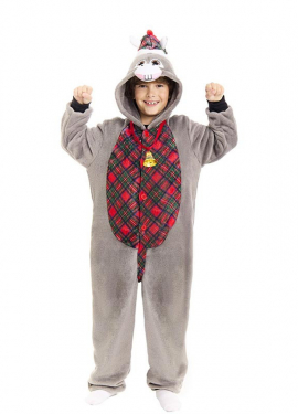 Kids Christmas Tartan Hooded Donkey Costume