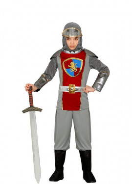 Costume da cavaliere medievale grigio con cappuccio per bambino