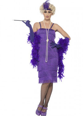 Disfraz de Cabaretera Morado Largo de los años 20 para mujer
