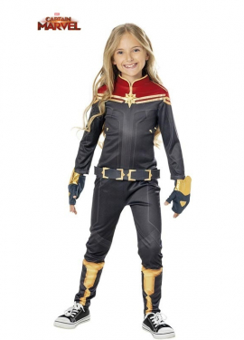 Fato de Capitã Marvel com manoplas de luxo para menina